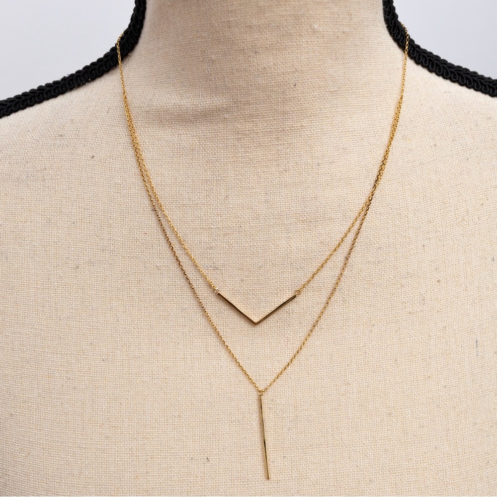 Minimalist dainty double layer drop necklace by Silver Style in yellow gold tone